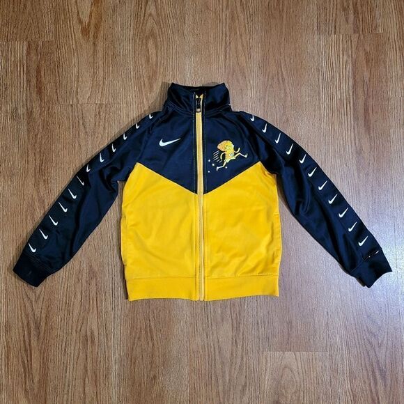 Nike Track Star Kids Running Jacket Size 6 Black Yellow Gold Full Zip Windrunner - Picture 1 of 9